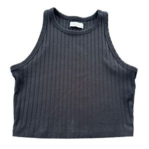 Abercrombie & Fitch Black Ribbed Knit High Neck Cropped Tank Top